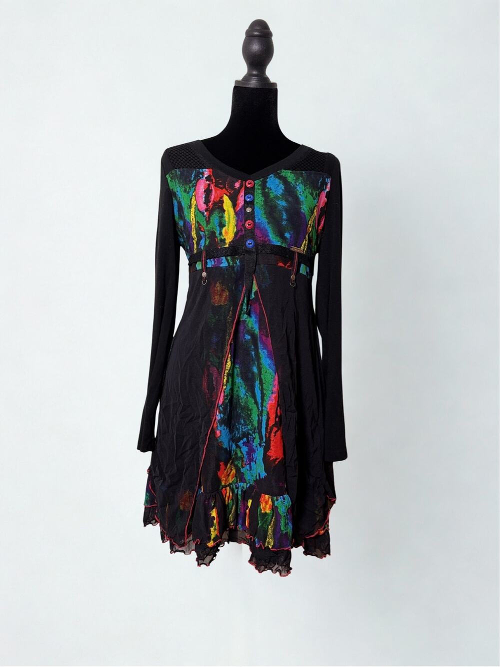 C’ Fait Pour Vous Rainbow Print Button Detail Ling Sleeve Dress Euro